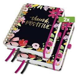 SIGEL J4600 Jolie Spiral diary 2024, Flower Love, 16,8 x 21,5 cm, hardcover, 240 pages, Black, Pink, 2 Pieces
