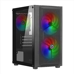 Nuwo Blitz R26 Caja PC Gaming Micro ATX-ITX, 3 Ventiladores Iluminación Arco Iris Fijo Preinstalados, Frontal Malla, Panel Lateral de Cristal Templado, USB 3.0, Color Negro