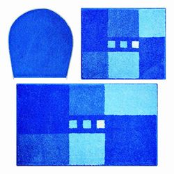 Linea Due Badmat, 100% polyacryl, ultra zacht, antislip, Öko-Tex-gecertificeerd, 3-delige set, blauw