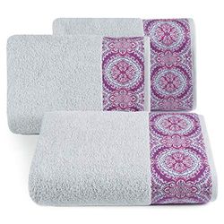 Eurofirany Asciugamano in Cotone Argento Morbido Motivo a Onde, Set da 3 Pezzi Oeko-Tex Motivo Orientale, 70 x 140 cm, 3