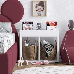 Hanah Home Stylish White bokstöd med metallben, 50 x 44 x 20 cm | 100% melaminbelagd partikelbräda, 18 mm tjock | väggmonterad, mångsidig förvaringslösning