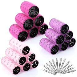 Cozary bigoudis à cheveux 18 rouleaux à boucles en aluminium, 12 pinces et 1 peigne ratin – 3 tailles (2-4cm), portable avec étui Convient à tous les types de cheveux