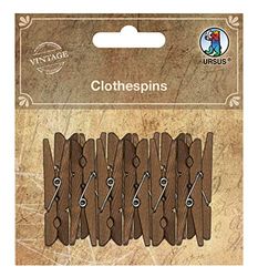 URSUS 40610002 clothespins, wasknijpers van hout in bruin vintage-design, 12 stuks elk 5 cm lang, ideaal voor het ophangen van foto's en foto's, 1 x 5 cm