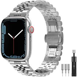 Diruite voor Apple Watch Ultra 2/Ultra/Series 9/8/7/6/5/4/SE Band, Gegalvaniseerde Roestvrijstalen Banden met Dubbele Inzetsluiting Vervangende Band voor iWatch 49mm 45mm 44mm 42mm 41mm 40mm 38mm