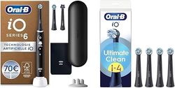 Oral-B Pack Brosse A Dents Electrique iO6 et Brossettes Ultimate Clean, ORIGINALES, Lot De Manche Oral B Noir avec 3 Embouts Ronds Et 5 Modes De Nettoyage, 4 Têtes Noires, Brossage En Profondeur