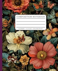 Composition Notebook: Botanical Illustration Vintage Style Flowers and Butterflies