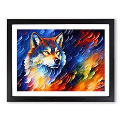 Wolf Painting Vol.5 Abstract H1022 Framed Print for Living Room Bedroom Home Office Décor, Wall Art Picture Ready to Hang, Black A4 Frame (34 x 25 cm)