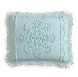 Beatrice Home Fashions Fodera standard, blu, medaglione di loto, 100% ciniglia di cotone, morbida, accogliente, leggera, con frange