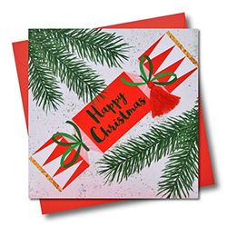 Claire Giles Greeting Cards, Happy Christmas Card, Cracker design xmas Greeting Card, Embellished with a Colourful Tassel