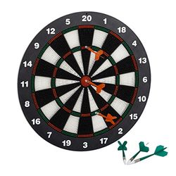 Relaxdays dartbord 42 cm, soft-darts, met 6 kunststof pijlen, voor wandmontage of op voet, voor kinderen, zwart-wit