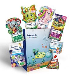 tetesept Conjunto de presente para crianças: banho de espuma, pérolas de banho, sais de banho e surpresa de banho. 7 x produtos de aditivos de banho para crianças tetesept