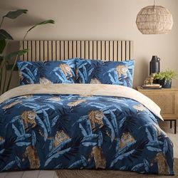 Simply Charlotte Tiger Parure de lit réversible pour lit King Size Bleu