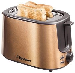 Bestron Tostapane con 2 feritoie, vassoio per le briciole e griglia per panini, 1.000 W, Acciaio inox effetto rame