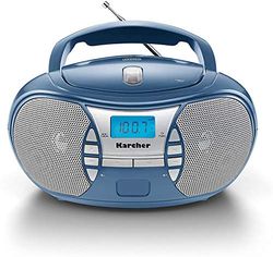Karcher RR 5025-C - Rádio portátil com CD (leitor de CD, Boombox, rádio FM, bateria e rede, entrada auxiliar), cor azul