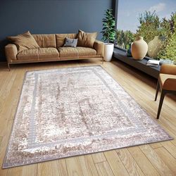 Hanse Home Alfombra clásica Vintage, Alfombra Oriental de Pelo Corto para salón, Aspecto Vintage, Alfombra Oriental para Dormitorio, Comedor, salón, Pasillo, Color Crema Plateado, 120 x 170 cm