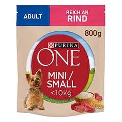 PURINA ONE Mini/Small Adult Hondenvoer, droog voor kleine honden, rijk aan rundvlees en rijst, 8 stuks (8 x 800 g)