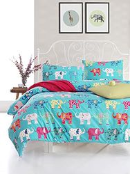Questo Casa, Juego de Funda de edredón con diseño de Cama Doble Ranforce 100% algodón, 200 x 220 cm (1 Pieza), Hoja Plana 240 x 260 cm (1 Pieza), Funda de Almohada 50 x 70 (2 Piezas), Color Azul