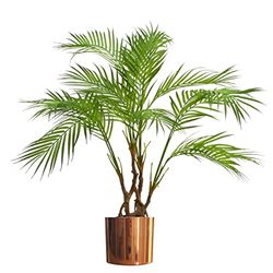 90cm Artificial Areca Palm Plant Twisted Detail Trunk with Copper Metal Plater Marca Leaf