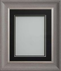 Frame Company Drummond Gunmetal Grey Photo Frame, Double Black Mount, 16x12 for 13x9 inch, fitted with perspex