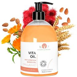 Vita Oil Anti Vergetures : Vergetures de Grossesse, Huile Raffermissante Corporelle, Combat le Relâchement Cutané à 87%, Améliore l'Apparence de la Peau (Amandes, Vitamines A & E) - 500 ml