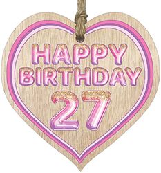 Fun 27th Birthday Gift For Men Woman Wooden Heart Plaques - Glitter Age 27 - Light Wood Sign Keepsake, Happy Birthday Plaque for Son Daughter Brother Sister Uncle Auntie Niece Nephew Cousin