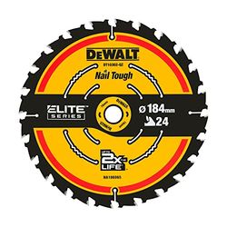 DEWALT DT10302-QZ - Lâmina de serra circular Elite, diâmetro da lâmina: 184/16 mm, largura do corte: 1,65 mm, 24 dentes, Ângulo dos dentes: 18°, dentes de carboneto ultra afiados, Nail Tough, uso