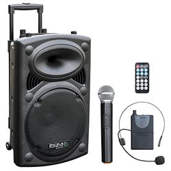 Ibiza - PORT12VHF-BT - Altavoz portátil 12"/700W MAX con 2 micrófonos (VHF), mando a distancia y funda protectora - Bluetooth, USB, SD - Autonomía de 5 a 7h - Speaker Box