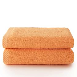 Top Towel - Plus - Large Bath Towels - Bathroom Towels - 2 Hand or Sink Towels - 50 x 100 cm - 100% Cotton - Papaya