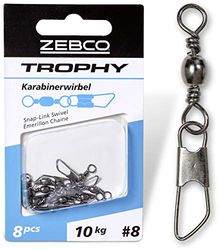 Zebco Kwaliteit Trophy karabijnhaak visaccessoires wartel vissen kleine onderdelen hengel accessoires, diverse, maat: 18 L: 22mm 4kg / 10 stuks