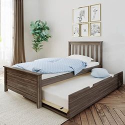 Max & Lily Lit de 90 x 200 cm avec sommier à Lattes, lit d'enfant, avec lit gigogne, Fonctionnel, en Bois de pin de Nouvelle-Zélande, Marron/Gris