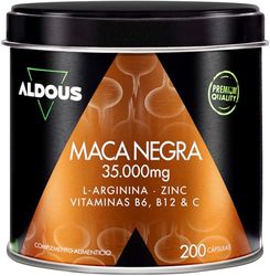 Maca Noire 35.000 mg - 200 gélules - Extra Forte - Extrait 20:1 - Avec Arginine, Zinc, Vitamine C, B12 et B6 - Maca du Pérou hautement concentrée - Régulateur hormonal, Énergie, Vitalité