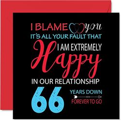 Divertida tarjeta de 66 aniversario para marido y esposa – Your Fault I'm Extremely Happy – Tarjeta de feliz 66 aniversario de boda para pareja, tarjetas de felicitación de 145 mm x 145 mm para
