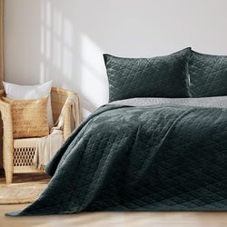 AmeliaHome Copriletto in Velluto, Poliestere, Laila Antracite Argento, 170x270 cm