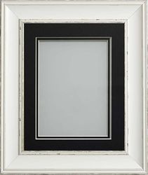 Frame Company Brooke Antique White Photo Frame, Double Black Mount, 10x8 for 7x5 inch, fitted with perspex