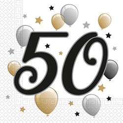 Procos 88868 – Servetter Happy Birthday, Milestone 50, 33 x 33 cm, 20 stycken, ballongmotiv, 50-tals födelsedag, pappersservetter med motiv, bordsdekoration, munduk, födelsedag, ballonger, ballonger