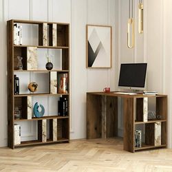 Dmora - Bureau Mirach, Pupitre Polyvalent, Table de Bureau pour PC, Plan de Travail, 120x60h75 cm, Noyer et Marbre Blanc