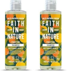Faith In Nature Natural Grapefruit & Orange Shampoo, Purifying For Oily Hair & Scalp, Vegan & Cruelty Free, No SLS, Silicones or Parabens, 400ml (Pack of 2)