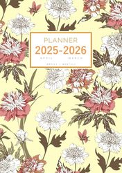 Planner April 2025-2026 March: A5 Weekly and Monthly Notebook Organizer | Cute Vintage Flower Design Yellow
