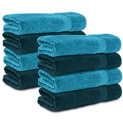 Komfortec Lot de 8 Serviette de Bain 100% Coton, éponge, Doux, 50x100 cm (Pétrole/Turquoise)