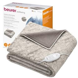 Beurer HD 75 Cosy Nordic Elektrische Deken in vachtlook, Verwarmingsdeken, elektrische warmtedeken met 6 temperatuurniveaus, machinewasbaar, met automatische uitschakeling, beige/bruin