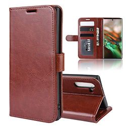 Carcasa de telefono Funda de Cuero con Solapa Horizontal R64 Texture Single Fold for Galaxy Note 10, con Soporte y Ranuras for Tarjetas y Billetera (Negro) (Color : Marrón)