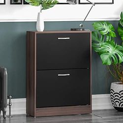 Home Discount - Sapato com 2 gavetas para organizar e armazenar sapatos, armário de madeira de nogueira com gavetas dobráveis, cor preta