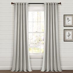 Lush Decor Farmhouse Vintage Stripe Yarn Dyed Cotton Back Tab/Rod Pocket Window Curtain Panels Pair, 84" L x 40" W, Gray