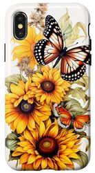 iPhone X/XS Vintage Sunflower and Monarch Butterfly Case