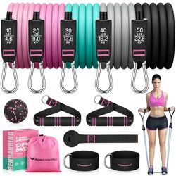 RENRANRING Fasce di resistenza per allenamento, fasce per esercizi da 68 kg, set di fasce di resistenza con manici per uomini e donne, cinghie per gambe e caviglie per allenamento muscolare, forma del