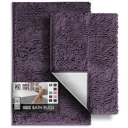 Hearth & Harbor Bathroom Rugs, Chenille Bath Mat - Machine Washable Bath Mats for Bathroom Non-Slip Backing Rubber, Quick Dry Bathroom Mat, Small - Medium Purple