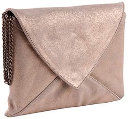 Clairefontaine - Ref 400051C - Plume' Iridescent Suede Leather Envelopes Shoulder Bag - 20 x 14cm, Made From Genuine Lambskin Leather, Press Button Closure - Copper