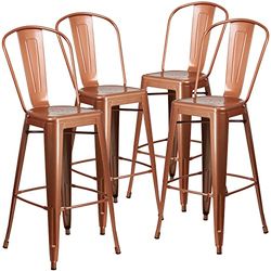 Flash Furniture Banqueta de bar Blake de qualidade comercial, embalagem de 4, 30 polegadas de altura, cobre de metal, para interiores e exteriores com encosto
