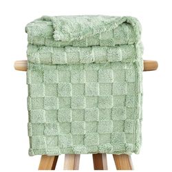GC GAVENO CAVAILIA Throw Blankets - Fluffy Fleece Blankets For Bed, Couch, Sofa, Settee - Comfortable Thermal, Warm, Cosy Blankets & Throws - Stylish Jacquard Throw (130X180 cm) - Sage Green