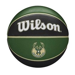 Wilson Pallone da Basket NBA TEAM TRIBUTE BSKT, Utilizzo Outdoor, Gomma, Misura 7, Verde/Nero (Milwaukee Bucks)